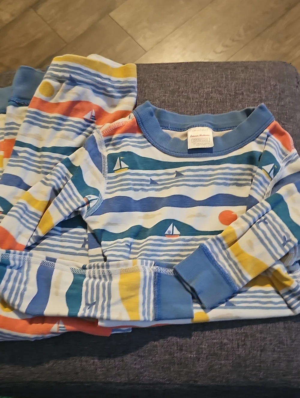 Hanna Andersson Ocean Sailboat Pajama Set Size 6 7 Long Sleeve Boy Girl Cotton